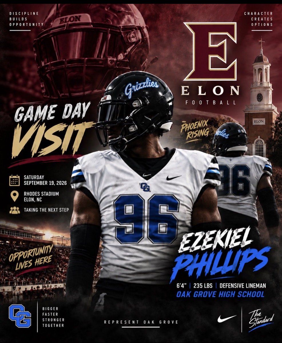 Thezekedtm's tweet photo. Blessed and grateful for the opportunity to attend the Elon game on September 19th! 🏈 Thank you to the Elon staff for the invitation and for allowing me the opportunity to be around the program. Looking forward to a great experience! #GoPhoenix  #beardown #CO27 #recruitme https://t.co/nadIUWoN1R