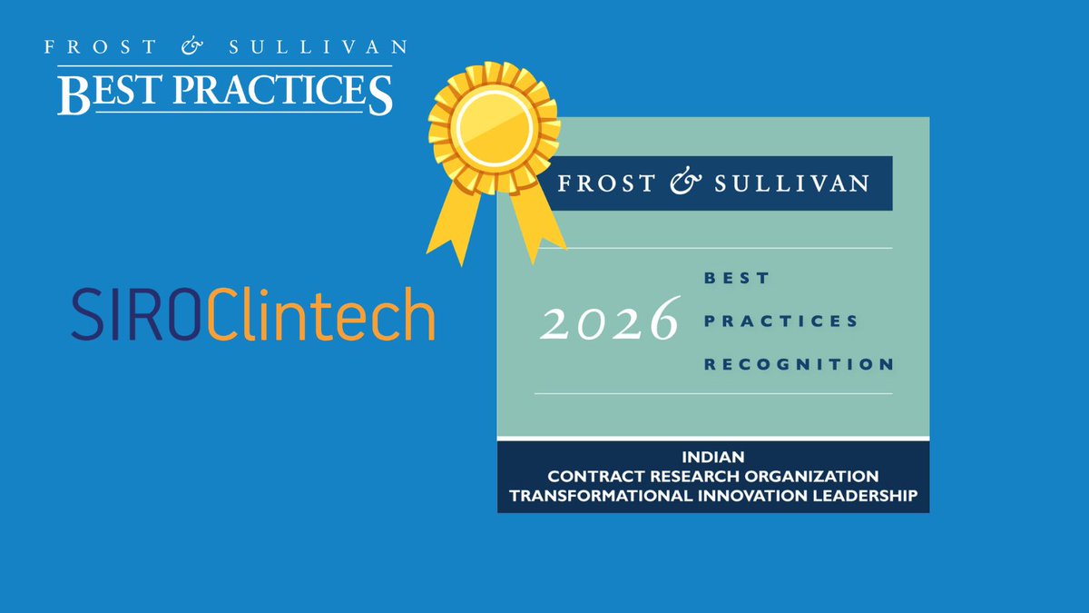 Frost_Sullivan's tweet photo. 🎊 Well done SIRO on yet another achievement! They are redefining the role of the modern CRO and strengthening its competitive position within India’s clinical research market. They are honored with the Transformational Innovation Leadership Recognition! 🏆https://t.co/89j5uYh7xf https://t.co/R1QqJWnZvw
