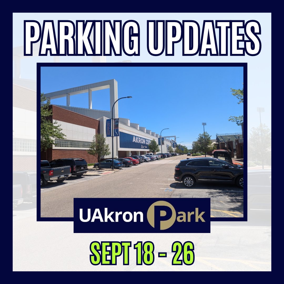 UAkronPark's tweet photo. 🚗Campus Parking & Event Updates: Sept 18 – Sept 26

Lots of events are happening across campus this coming week! Here’s what to expect and where parking will be impacted:

Major Closures & Parking Vacates:
🎷Friday, Sept 18: Vacate Lots 6, 8, 9, & 10 by 11 PM for the Zips Band Invitational.
🎶Saturday, Sept 19: Expect high traffic campus-wide all day (Zips Band Invitational).
🏈Friday, Sept 25 & Saturday, Sept 26: Football game prep! Clear Lots 6, 9, & 10 by 11 PM on Friday; expect high campus-wide traffic all day Saturday.

📬Read this week’s Parking Updates:
🔗https://t.co/0tBXZuOUFD

#UAkronPark #UniversityOfAkron #CampusParking #ParkingUpdates #GoZips