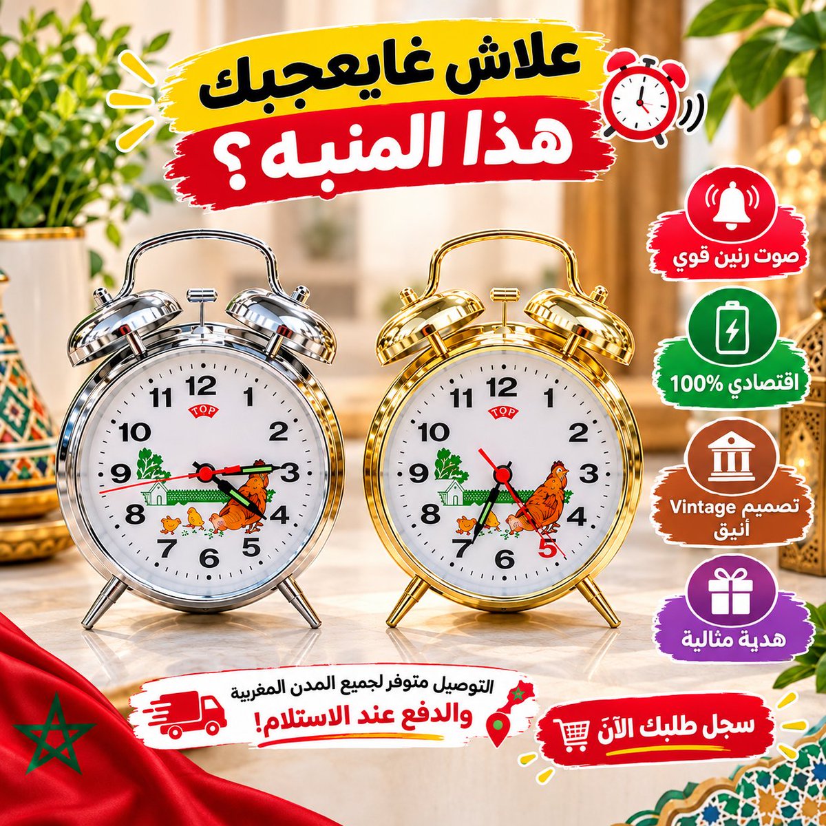 MallZone24's tweet photo. كتعاني مع الفياق بكري ونومك ثقيل؟ 😴⏰ المنبه الميكانيكي الكلاسيكي بجرس مزدوج وصوت رنين قوي غايقاد ليك وقتك! ✅ بدون بطاريات (ميكانيكي) ✅ تصميم Vintage راقي ✅ التوصيل لجميع مدن المغرب 🇲🇦
👉 اطلبها الآن من هنا: https://t.co/VsT2J7Jdnb
#المغرب #Maroc #تسوق_اونلاين #توصيل_سريع https://t.co/ehCuoa6Fhy