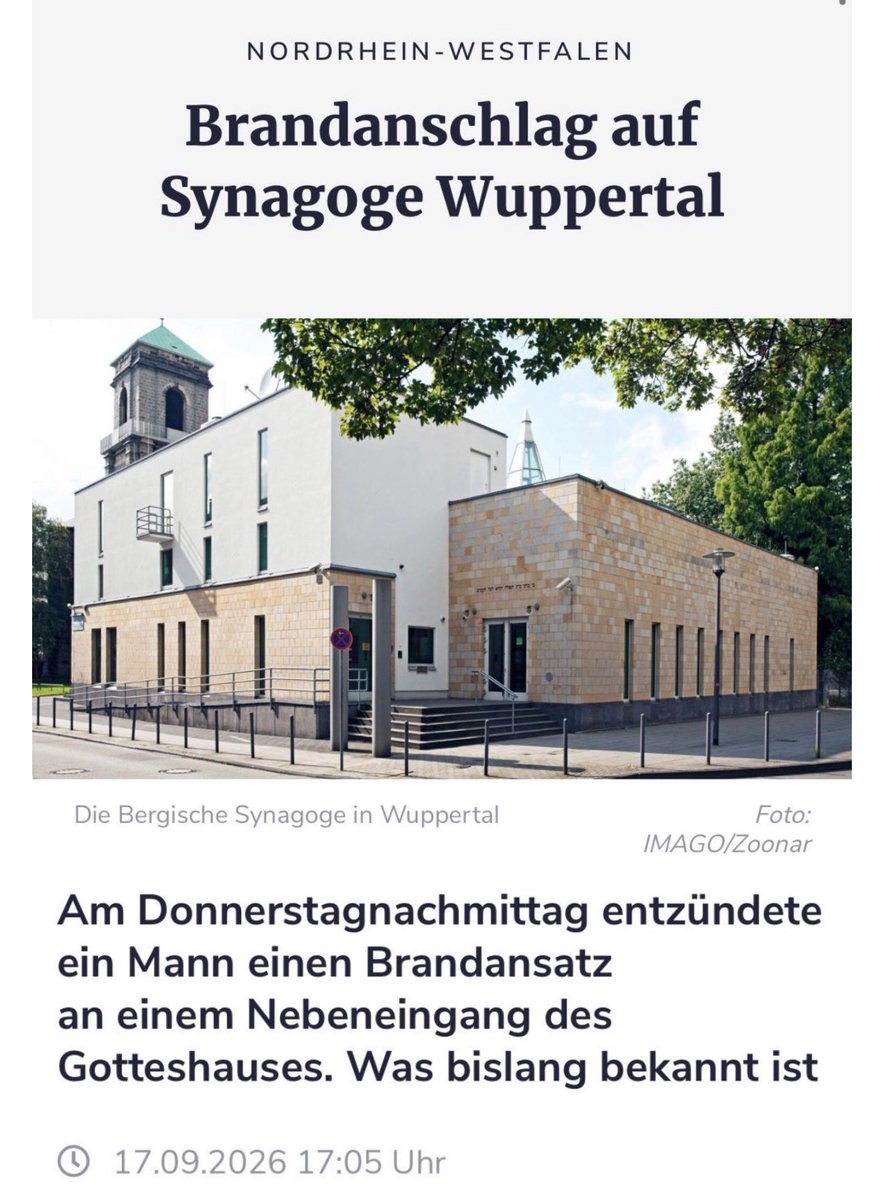 Georg_Pazderski's tweet photo. Brandanschlag auf die Synagoge in Wuppertal.

Der Täter: AFGHANE

Im ZDF kein Wort über die Nationalität des Täters. Hält der ÖRR offensichtlich für unwichtig.

Quelle: @OERRBlog https://t.co/iNy7dFcMqU