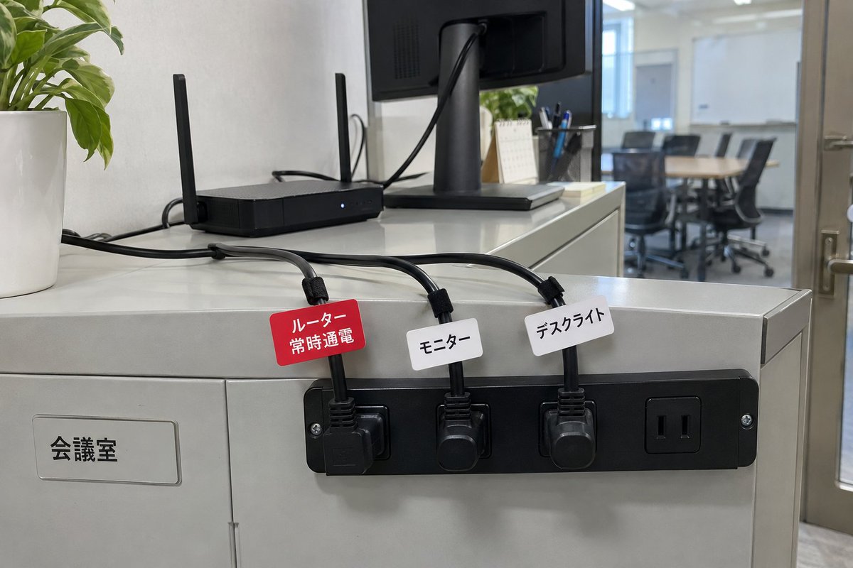 Pakufedex's tweet photo. これ考えた人はシゴデキ。電源コードに名前を付けるだけで、抜き間違いの悲劇が消える https://t.co/kBeTf49Jxs
