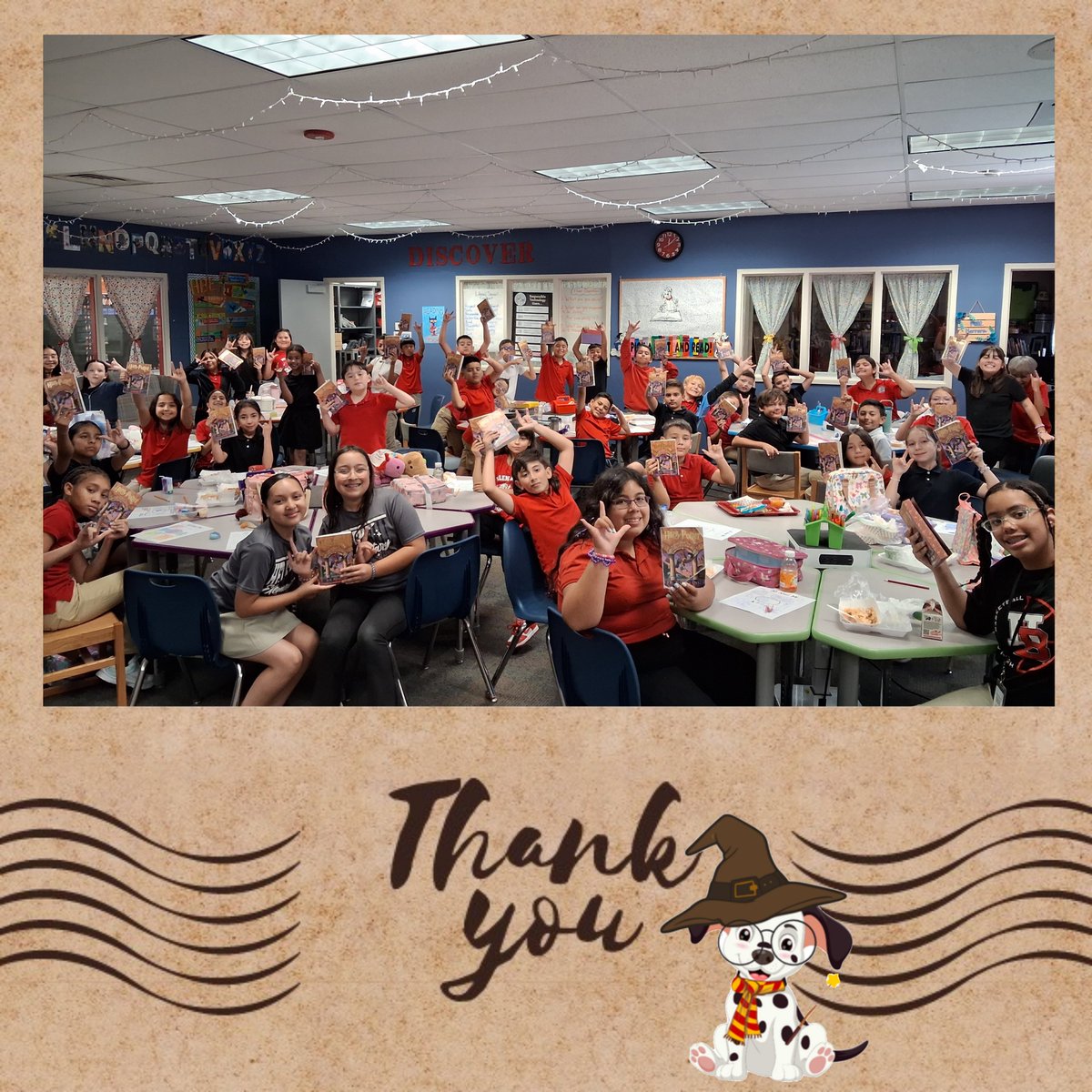 HerreraCristie's tweet photo. They 🤟 their Harry Potter book!  Thank you to ALL that came together to help our club out.  We appreciate it! #StriveForExcellence @CrystalSalom @lgonz_HBallES @HbeVolunteers https://t.co/F9LWiBxa9p