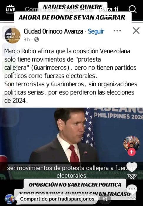 SKtira24's tweet photo. Marco Rubio entierra a la oposición Venezolana… dijo: “ solo saben hacer guarimbas “ https://t.co/HMml0NXejn