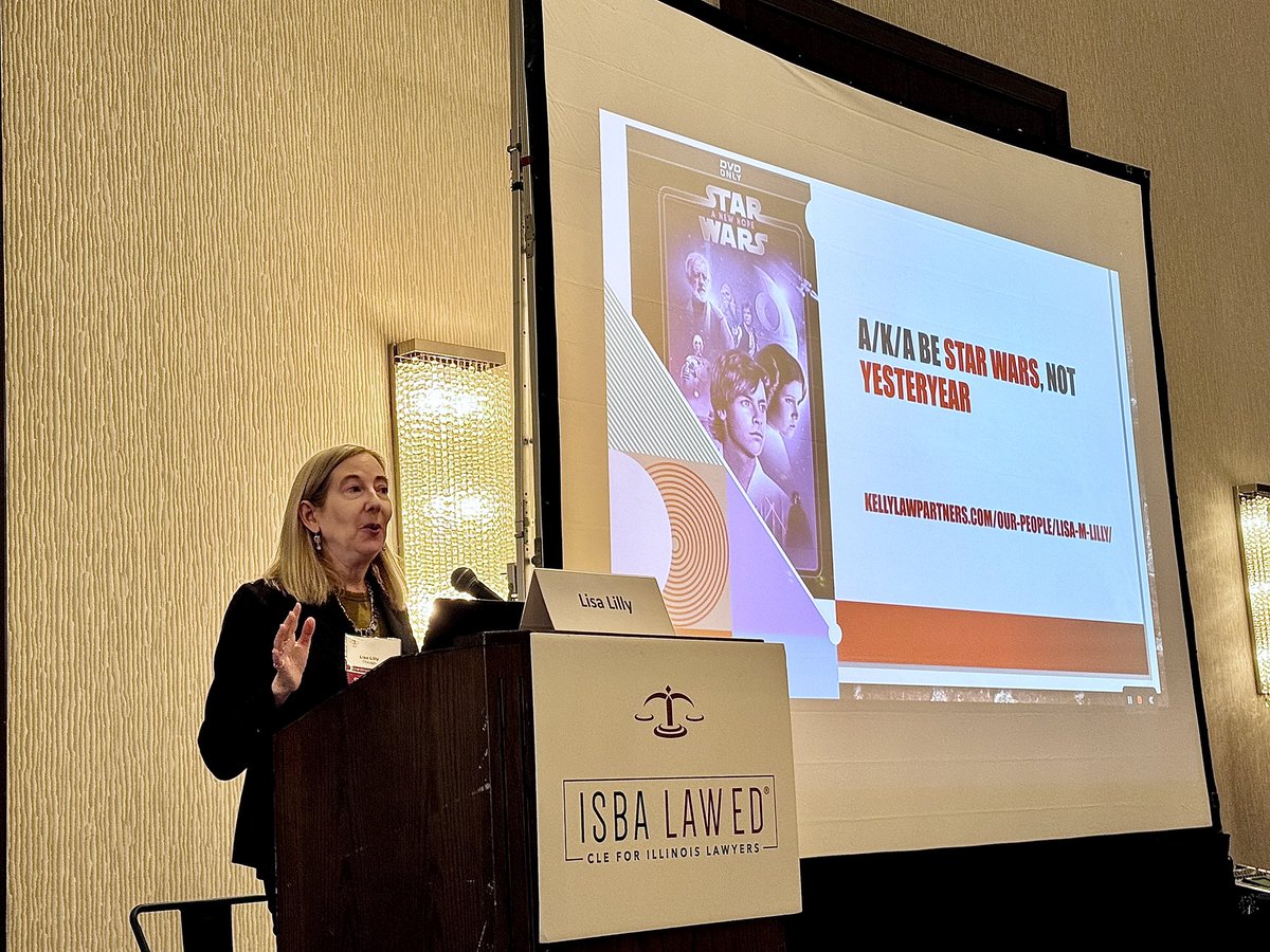 ISBAlawyer's tweet photo. Lisa Lilly, Kelly Law Partners, LLC, presents “Winning With Storytelling for Lawyers” during the ISBA Solo &amp; Small Firm Conference 2026. @lisamlilly 

Special thanks to moderator Debra L. Thomas @TrialLawyersChi.

#ISBA #SSFC26 https://t.co/6nIGgkjkBj