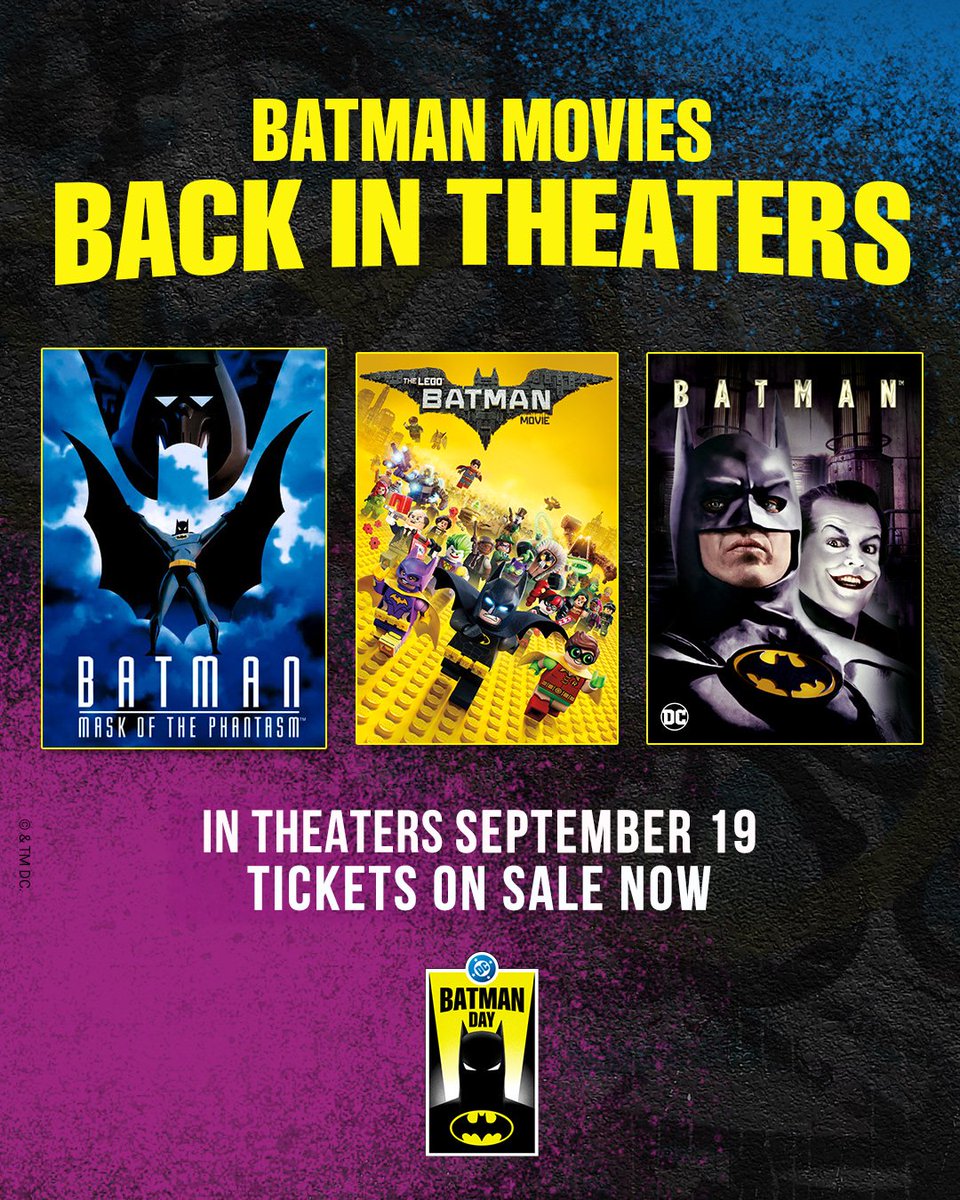 caribbeancinepr's tweet photo. 🦇 Gotham te espera en la pantalla grande.

Este 19 de septiembre, celebra BATMAN DAY con:

🎬 BATMAN (1989)
🎬 BATMAN: MASK OF THE PHANTASM (1993)
🎬 LEGO BATMAN MOVIE (2017)

🎟️ Boletos en: https://t.co/IikNuvRhfw

#BatmanDay #Batman #DC https://t.co/ZtdVOmzkYq