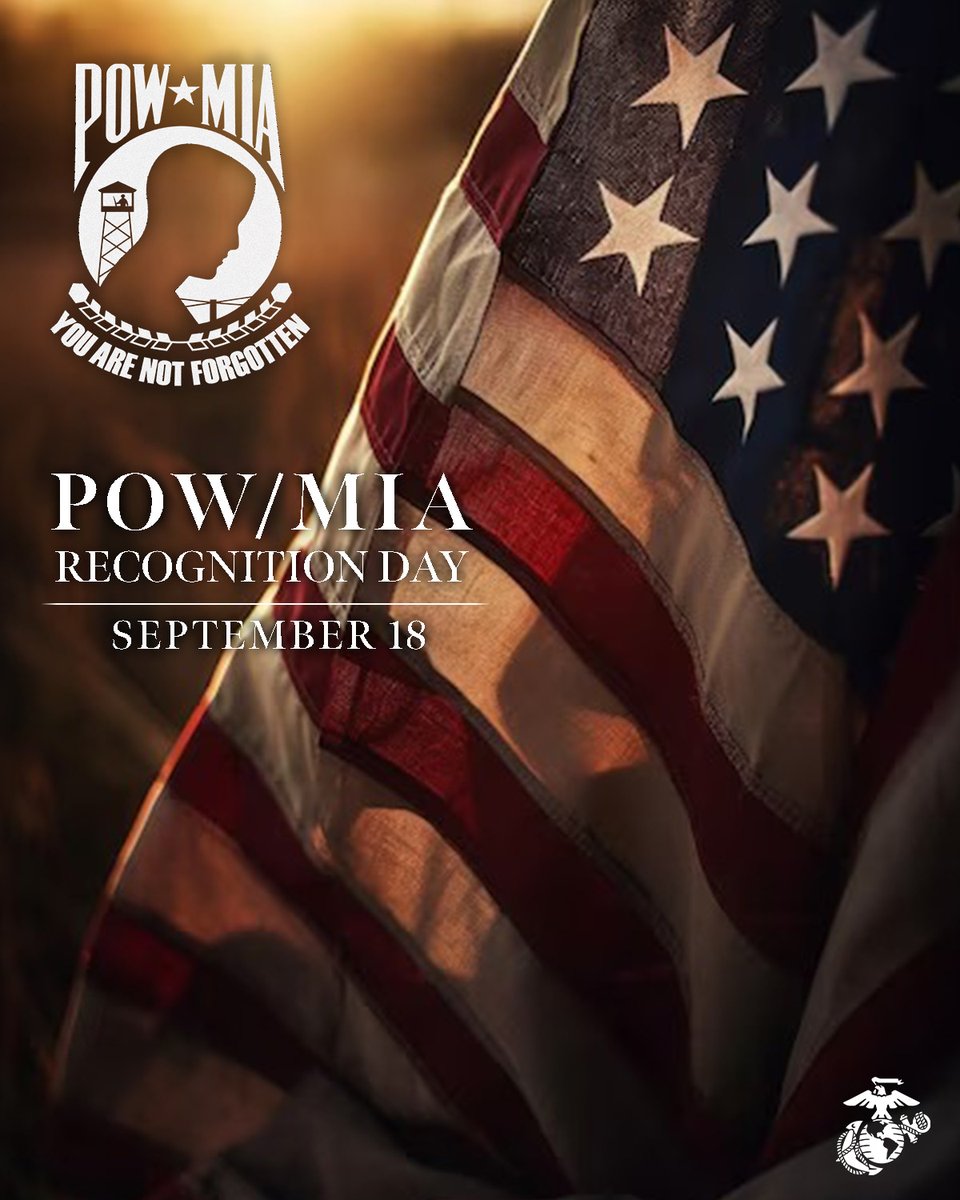 USMC's tweet photo. Their Sacrifice Endures 

On National POW/MIA Day, we honor the American service members who were taken as #PrisonersofWar and those who remain #MissinginAction. 

We remember their courage. 
We honor their sacrifice. 
And we reaffirm our commitment to never leave them behind. 

Until they are home, they are not forgotten. 

Semper Fidelis

#POW #MIA #Military #SemperFidelis