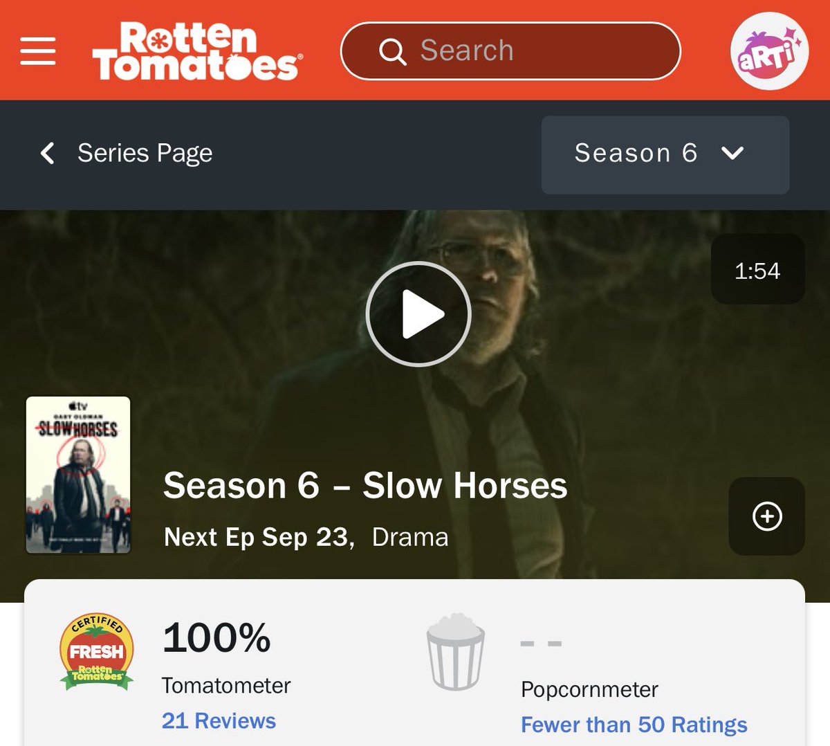 FilmUpdates's tweet photo. ‘SLOW HORSES’ Season 6 is officially certified fresh with a perfect score of 100% on Rotten Tomatoes. https://t.co/06pMvsZwrb