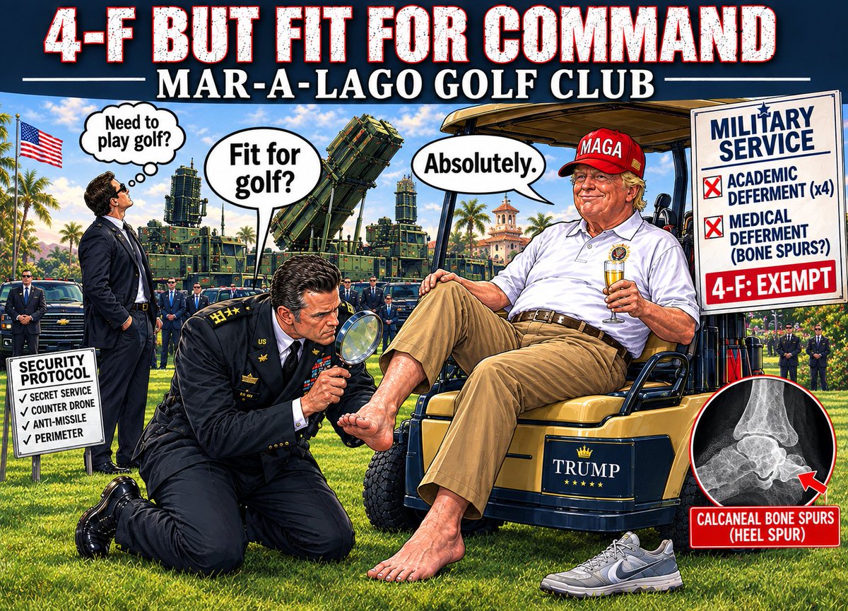 Mits928's tweet photo. Shot of today.
今日の1枚。
#PoliticalCartoon #PoliticalSatire #USPolitics #DonaldTrump #PeteHegseth #DraftDeferment #MilitaryService #4F #PoliticalHumor #EditorialCartoon https://t.co/eJUeuU2wjv