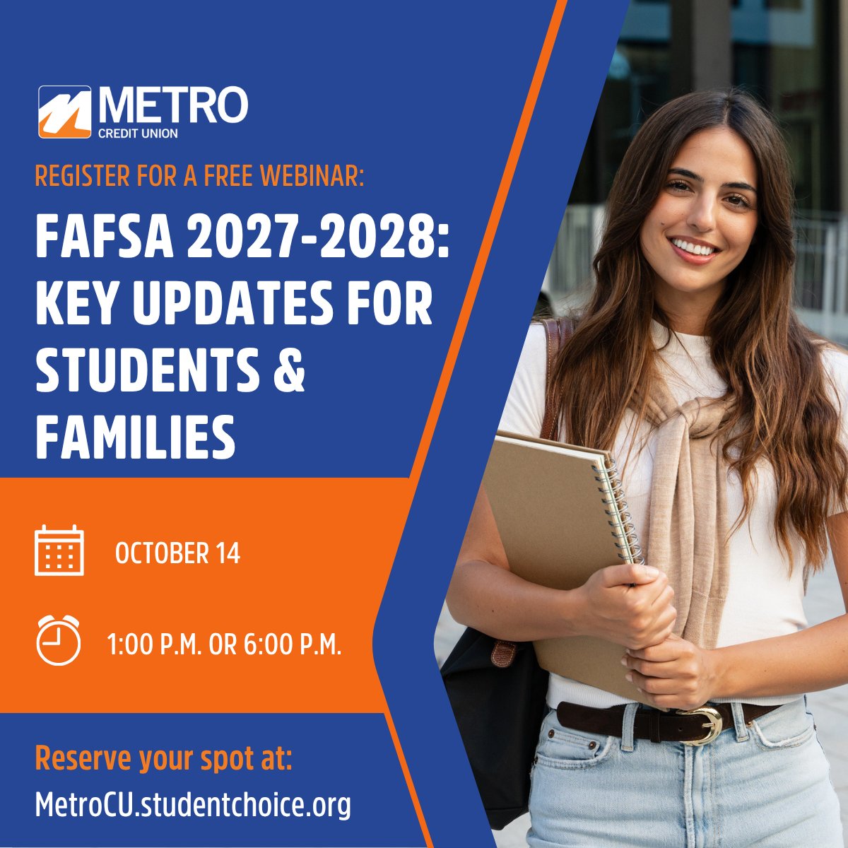 MetroCU's tweet photo. 🎓 FAFSA season is almost here! Learn key deadlines, filing tips, and how to maximize financial aid opportunities at our free FAFSA webinar. Register today! https://t.co/0yjSxSCjtV #FAFSA #CollegePlanning #FinancialAid https://t.co/QE4IwgojkJ