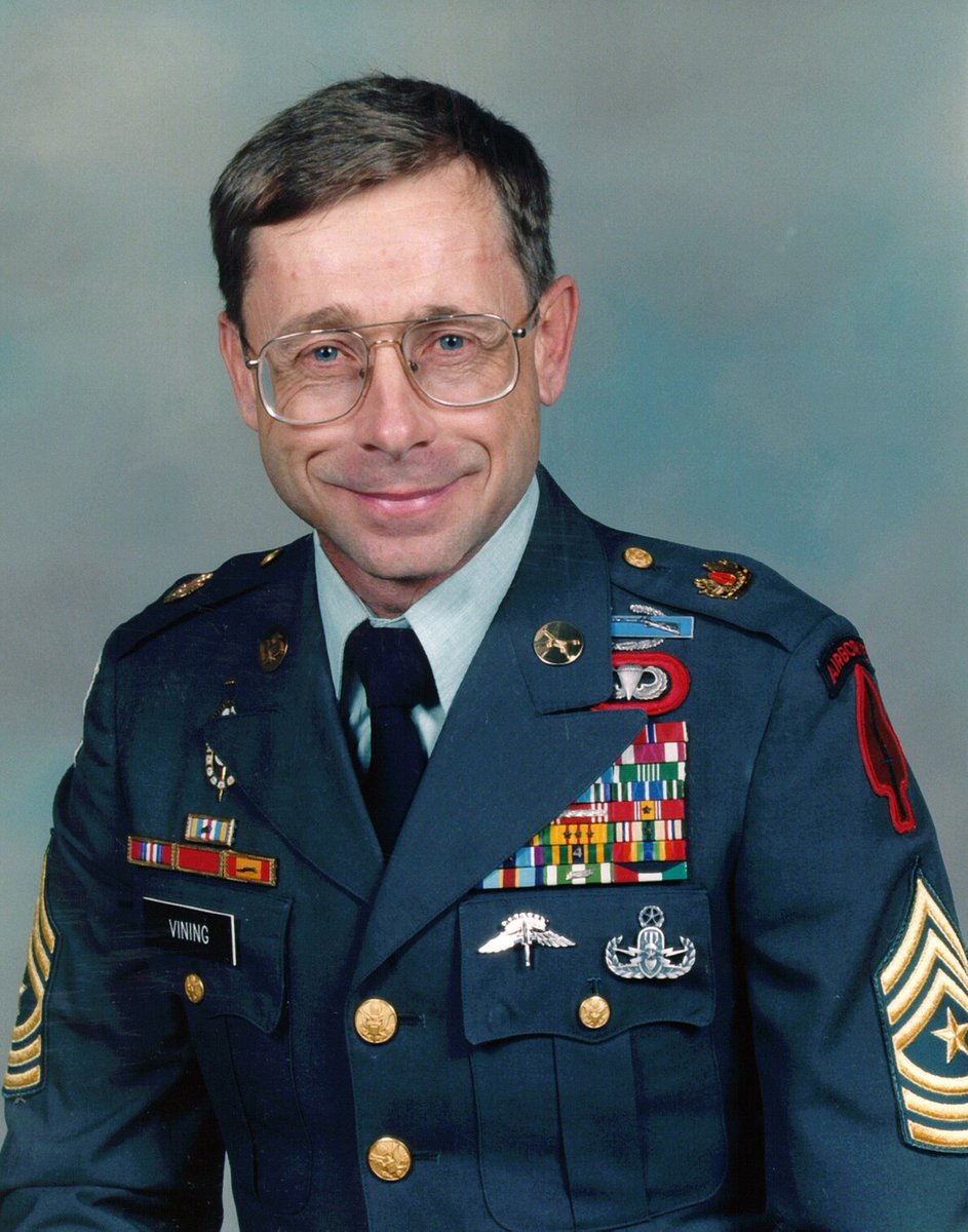 specialopsmag's tweet photo. Sergeant Major Mike Vining’s career is one of those rare military stories that reads like a compressed history of late 20th century American special operations. 

Born in Greenville, Michigan in 1950, he enlisted in 1968 after the Tet Offensive and chose Explosive Ordnance Disposal (EOD) because he wanted a combined technical skill with real risk. After EOD school he deployed to Vietnam with the 99th Ordnance Detachment. In a single year he answered hundreds of calls, tunnel clears, cache destructions, unexploded munitions, including the demolition of “Rock Island East,” the largest enemy ammunition dump US forces found in the war. 

He left the Army in 1971 with a Bronze Star, tried civilian factory life, and quickly realized it was not for him. He reenlisted in 1973. Five years later, when Colonel Beckwith was building a new counterterrorism unit at Fort Bragg, Vining volunteered. He was one of a handful of candidates to complete the first Operator Training Course (OTC) and became Delta Force’s first dedicated EOD specialist, a plank owner of 1st SFOD-D. 

Over the next two decades he moved between the Unit and other assignments, including a year with an EOD detachment in Alaska, then returned as Chief EOD Technician, Research and Development Sergeant Major, and Breaching Sergeant Major. 

His operational list includes Operation Eagle Claw in Iran, Urgent Fury in Grenada, Just Cause in Panama, Desert Storm, Uphold Democracy in Haiti, and later work investigating the Khobar Towers bombing and planning for hardened targets. He finished his career at JSOC and SOCOM and retired in January 1999 as a Sergeant Major after 31 years.

The internet later turned his official photograph into a meme, “the guy who looks like he would kill you and then do your taxes," but the joke only works because the resume is extraordinary. Among many other honors, Vining was also inducted into the Army Ordnance Corps Hall of Fame. 

In retirement he climbed mountains, married photographer Donna Ikenberry, and eventually put his experiences into a memoir, which is currently in Pentagon review. He's also active on social media. 

Quiet competence, technical skill under fire, and a 31-year career that ran from Vietnam to Delta Force. He never looked like the most dangerous man in the room, and that was the point.

Respect.
