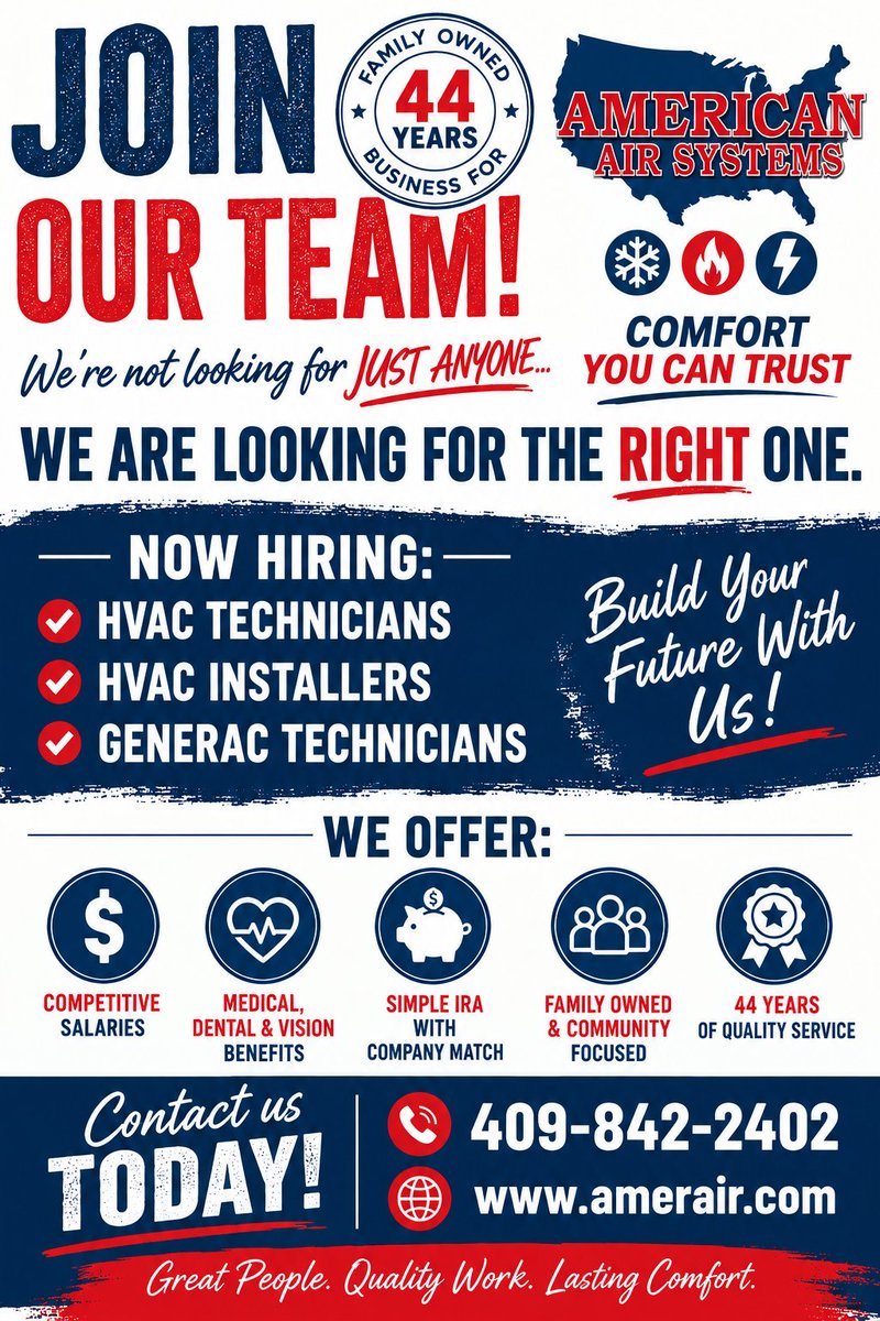 AmericanAirSys's tweet photo. We’re Not Looking for Just Anyone. We’re Looking for the Right One.

Think you might be the right one? Visit our website to apply today.

#AmericanAirSystems #JoinOurTeam #SoutheastTexas #HVACJobs https://t.co/wYdxn0cxmZ