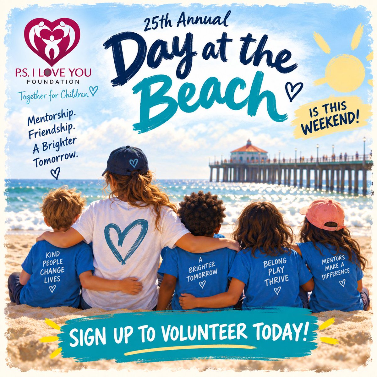 PSILoveYF's tweet photo. ๐ Day at the Beach is THIS WEEKEND! โ๏ธ๐
Thereโs still time to join PS I Love You Foundation for our 25th Annual Day at the Beach!
๐
Saturday, Sept. 19
๐ Manhattan Beach
๐ Sign up to volunteer TODAY!
#DayAtTheBeach #TogetherForChildren #Volunteer https://t.co/BCCQUXMm14