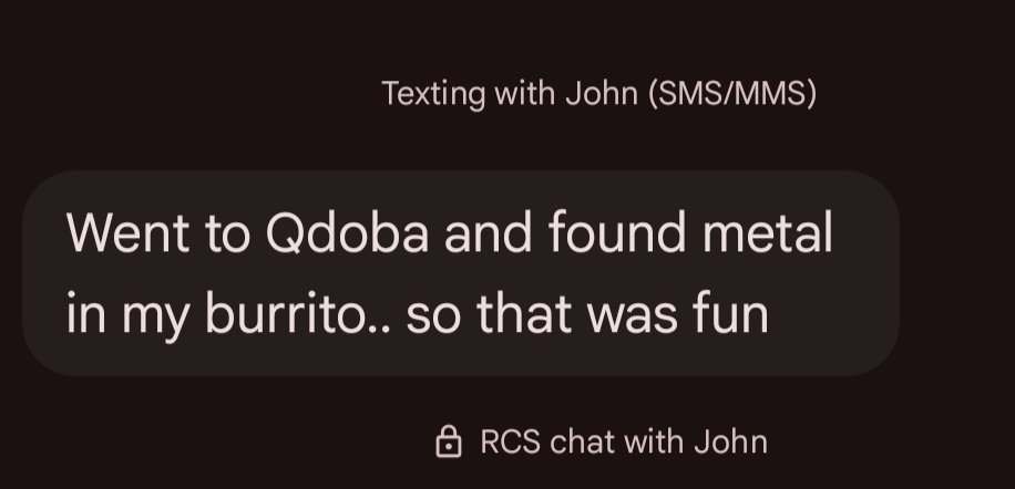 Edyn_Blair's tweet photo. Well hubs isn't having a good day. @qdoba wtf? (Btw he hits a drive through one so he was already on the road) https://t.co/nQ2QJ96tU3