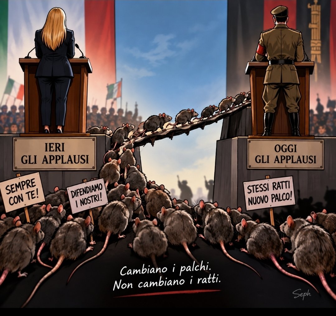 gppcrd's tweet photo. "Cambiano i palchi, il testosterone e i venditori di fumo. Non cambiano mai i ratti pronti a traslocare per un nuovo slogan. Buona transizione a tutti!" https://t.co/Xt9OyDpy4q