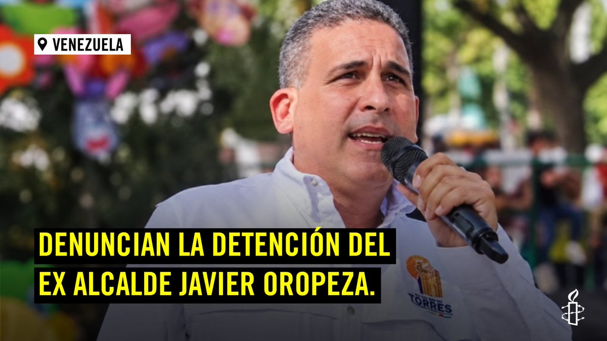 AmnistiaOnline's tweet photo. 🚨 #Venezuela 
Denuncian la detención del ex alcalde Javier Oropeza en Barquisimeto tras su regreso de dos años de exilio.

Exigimos a las autoridades informar su paradero, garantizar su integridad y frenar cualquier forma de persecución en contra de la disidencia en el país. https://t.co/fLgKm7d7dF