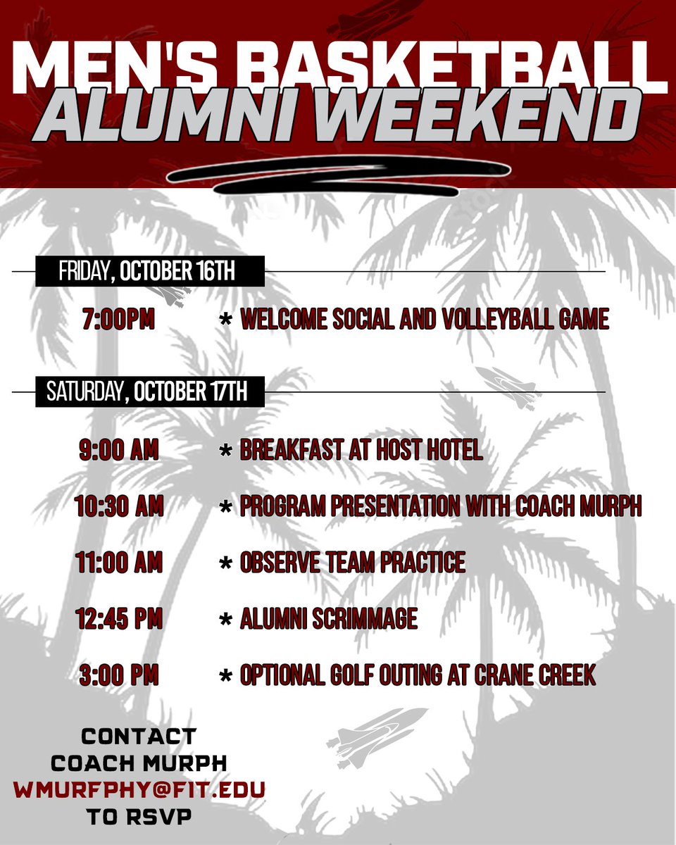FloridaTechMBB's tweet photo. 𝑨𝑳𝑼𝑴𝑵𝑰 𝑾𝑬𝑬𝑲𝑬𝑵𝑫 𝑰𝑺 𝑨𝑳𝑴𝑶𝑺𝑻 𝑯𝑬𝑹𝑬❗️

Don’t miss your chance to catch up with your fellow Panthers and watch this years squad before the season starts🤜

RSVP to Coach Murph to claim your spot today, once a Panther, always a Panther🐾

#GoPanthers l #TechBuilt https://t.co/dZwcw0E6gv