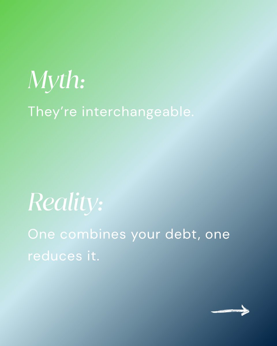 TheTurboDebt's tweet photo. Debt consolidation ≠ debt relief. One combines what you owe. One reduces it. ⚖️ Picking the wrong one can cost you time AND money!

#TurboDebt #DebtRelief #DebtConsolidation #CreditCardDebt https://t.co/IgJfV3nf40