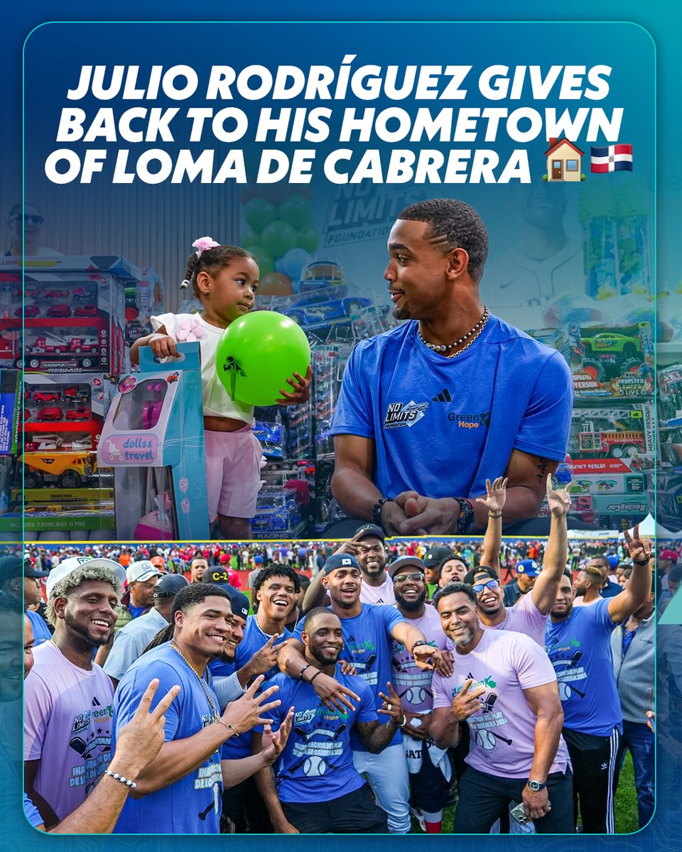 Mariners's tweet photo. Bigger than the game 💙🇩🇴

@JRODshow44 continues to make an impact and give back to his community. Cast your vote for Julio to take home this year’s Roberto Clemente Award ➡️ https://t.co/rJKbygWCsT https://t.co/7EH4gmnUkY
