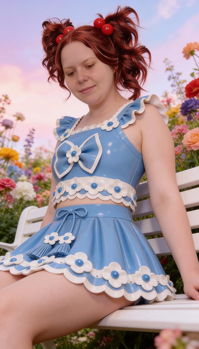Lizzy1262629's tweet photo. I’m in a pretty blue-and-white latex set — flower trim, big bow, little tassels. Garden bench, it feels amazing I bet.
#BlueLatex #WhiteTrim #LatexSet #FlowerTrim #GardenLook #OOTD #FetishFashion #LookOfTheDay #CherryBuns #StatementLook #CuteSet #LatexFashion https://t.co/NamKCNHCEL