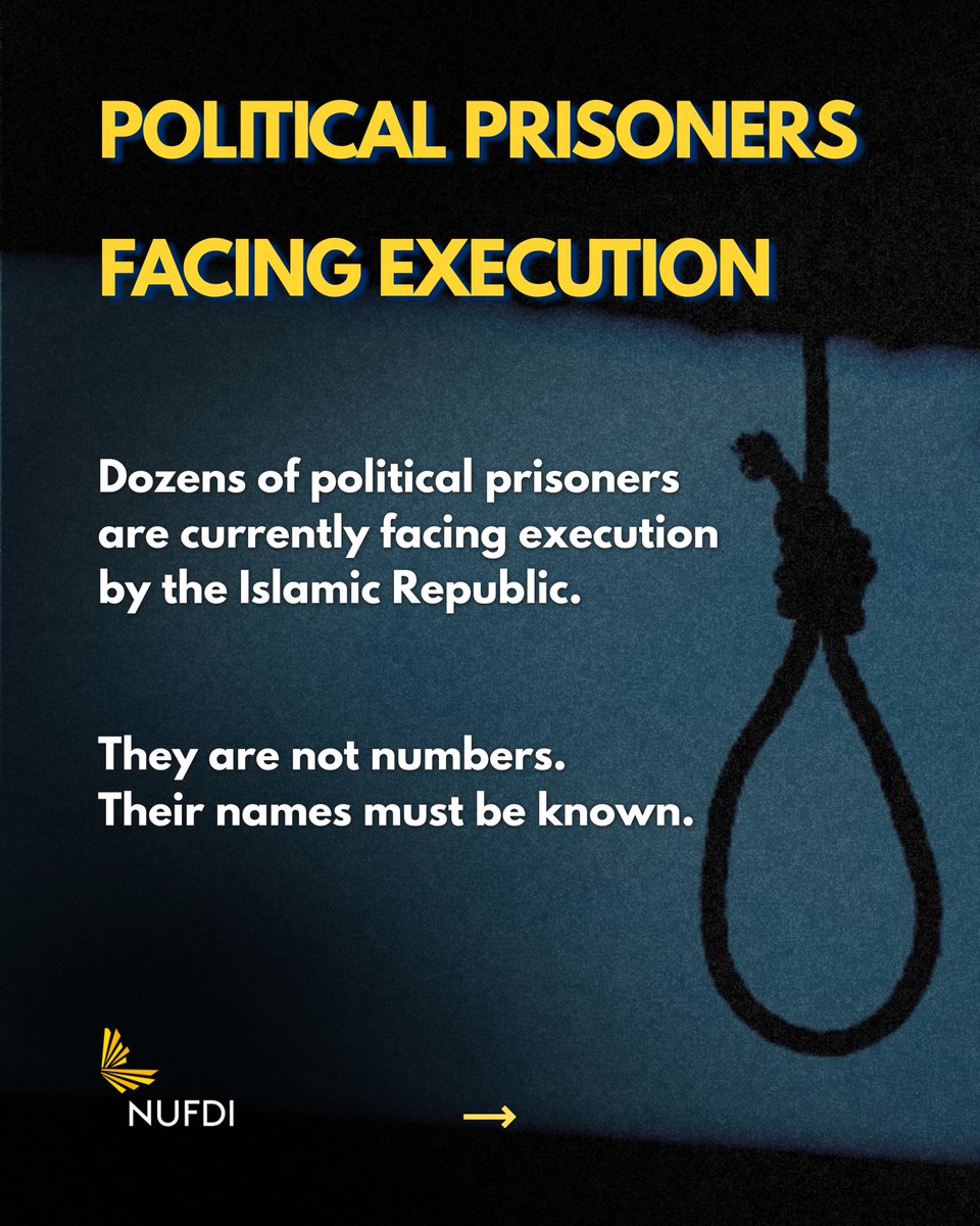 NUFDIran's tweet photo. Dozens of political prisoners are currently facing execution by the Islamic Republic.

Behind every death sentence is a person, a family, and a life that could be taken away. Many of these cases have been marked by reports of forced confessions and serious concerns over due process.

These are just five of their stories.

Talking about them matters. Public attention matters. Their names must not disappear behind numbers and statistics.

Say their names. Share their stories. Make sure they are heard.