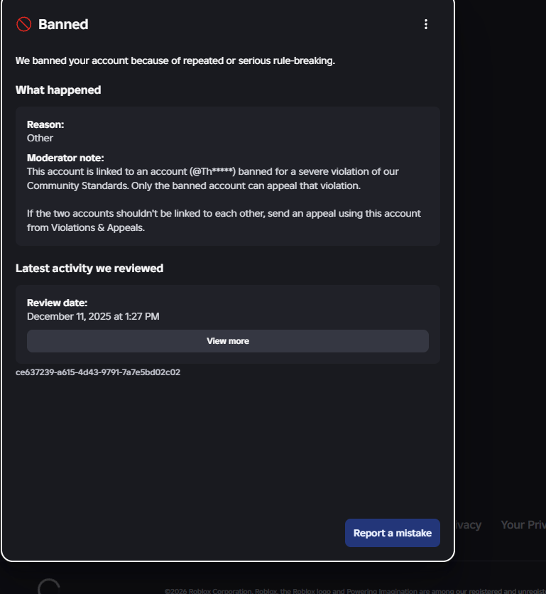 ZHafsol's tweet photo. I am so done. I just want my hafsol_number0 account back.

It feels like only people with big views get unbanned. I’m unknown and never got attention on my ban.

Now it’s past 30 days and mods don’t care. Please share and help me get views.

My last tweet got 133 views. @Roblox https://t.co/E8DxVbRKJX