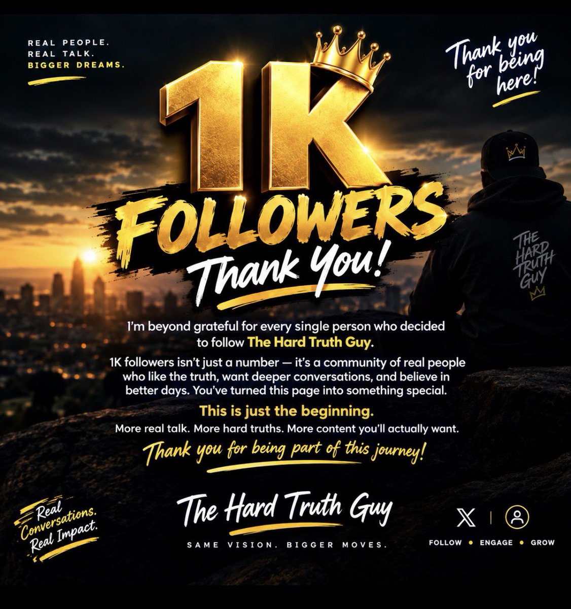 Bigrexy01okz's tweet photo. 1K ❤️🙏🏽

I’m truly grateful to everyone who followed, supported, liked, reposted, commented, and believed in what we’re building here.

1,000 followers is just the beginning. Thank you for being part of the journey. ❤️

And to everyone I haven’t followed back yet, please be patient with me. I see you, and I’ll follow you back gradually. I don’t want to rush the process and put the account at risk.

Much love to everyone. 🙏🏽❤️
The Hard Truth Guy 💯