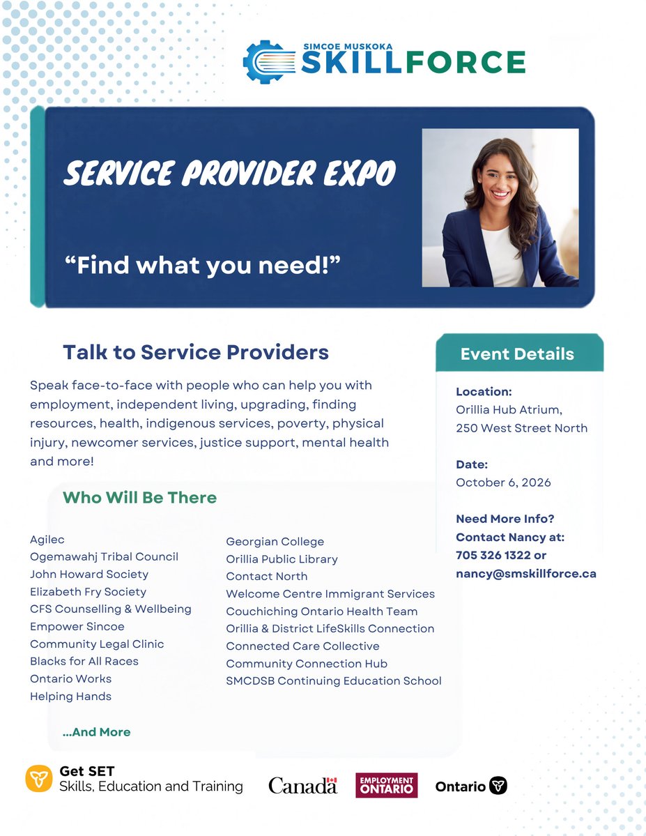CLCSimcoeHalCKL's tweet photo. Looking forward to seeing everyone at the "Simcoe Muskoka Skillforce Service Provider Expo" on October 6th! https://t.co/LLFXWBHKQw