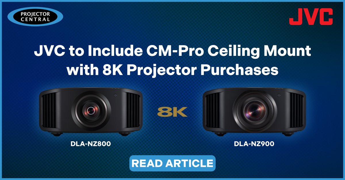 JVC_USA's tweet photo. Now, when you purchase a DLA-NZ800 or DLA-NZ900 8K D-ILA Projector from @JVC_USA, you’ll receive a CM-Pro Ceiling mount! @projectorcentrl highlights JVC’s collaboration with Engage Engineering. https://t.co/wC0a4l4blm

#JVC #JVCProjectors #ProjectorCentral #HomeCinemaProjectors https://t.co/e578hoEhXQ