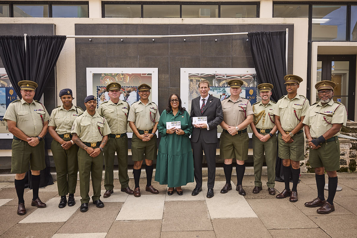 BdaGovernment's tweet photo. The Government has marked the Royal Bermuda Regiment’s 60th anniversary with the release of a commemorative six-stamp collection celebrating six decades of service to Bermuda.

The collection highlights the Regiment’s contributions to emergency response, maritime security, ceremonial duties, training and community service.

Read the full remarks here: https://t.co/9btArCnkvH
