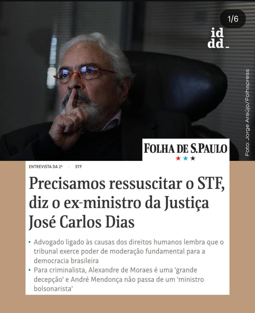 SpektarComm's tweet photo. "É muito triste para quem, como eu, advoga faz mais de 60 anos, ver o que o tribunal virou agora. 

Lembro de tantas vezes em que fiz sustentação oral dentro do Supremo e é muito difícil ver o que o tribunal representa hoje para as pessoas que acompanham este momento.

O julgamento do próximo dia 15, quando serão analisadas as denúncias contra o ministro Alexandre de Moraes [a sessão que tratará das supostas irregularidades de André Mendonça será no dia 23 de setembro] é muito importante e esperamos que seja uma sessão aberta, sem qualquer discussão em sigilo. 

Acho que é muito importante que um grupo de ex-ministros estará lá para lembrar que temos de recuperar a nossa crença no STF e exigir justiça. 

Fico muito angustiado, porque o enfraquecimento do tribunal coloca em risco a própria democracia. Se pudesse, eu estaria lá também.

Sabemos que o Congresso é muito ruim, mas o STF não pode entrar na mesma toada. 

Precisamos ressuscitar o tribunal, porque ele é uma força muito importante do nosso sistema democrático, até por ter uma função de servir de equilíbrio entre os demais poderes.

Se o STF soçobrar, a própria democracia vai para o brejo.

 Não sei dizer se podemos falar em um movimento orquestrado contra a democracia, mas precisamos evitar que aconteça algo que coloque a democracia em risco. 

Tivemos um julgamento importante, que foi o da tentativa de golpe, que acabou com a condenação e a prisão de Bolsonaro. Ele está torcendo por algo contra a democracia e agora tem um fillho como candidato a presidente. 

Temos de evitar agora o golpe que conseguimos evitar em 2022. Não podemos dar pretexto para que aconteça.

Temos que fazer exatamente o que estamos fazendo agora, nesta entrevista.

 Levantar as nossas vozes e dizer que o que está acontecendo na corte não pode continuar como está. Até para que o tribunal recupere o papel importante que teve ao longo da República. 

Nós, como sociedade civil, temos de ressuscitar o STF, para depois lutar por um Congresso Nacional mais digno.

O STF nasceu com a República e tem um papel muito importante como poder moderador, que era exercido pelo imperador na época do Império. 

É um Poder mais forte do que os demais, que tem a função de garantir o equilíbrio entre eles.

A força do Supremo vem justamente do processo de escolha dos ministros, com a indicacão pelo Poder Executivo e a aprovação do nome pelo Senado Federal, que é a Casa Alta do Legislativo. 

A participacão dos demais Poderes na escolha de seus integrantes é que lhe dá autoridade para atuar na moderação dos conflitos. 

Por isso, além de ser um papel histórico, é mais saudável que este poder esteja na mão da Corte Suprema do Pais."