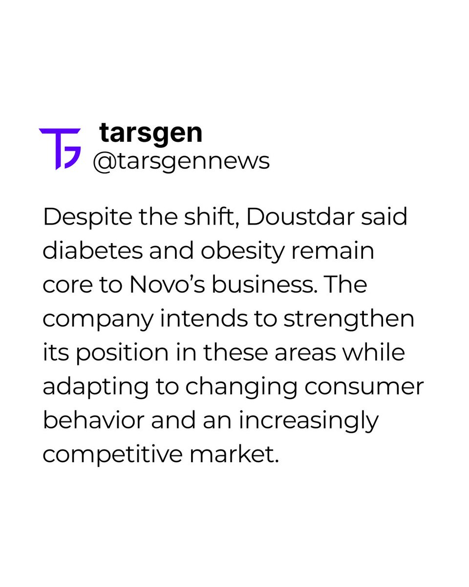 Tarsgen's tweet photo. 🔄 Novo Nordisk is rebranding its everyday identity to “Novo” as CEO Mike Doustdar signals a broader strategic reset.

The company says diabetes and obesity will remain at the core of its business.

#NovoNordisk #Biotech #Pharma https://t.co/oF4Yq34ESR