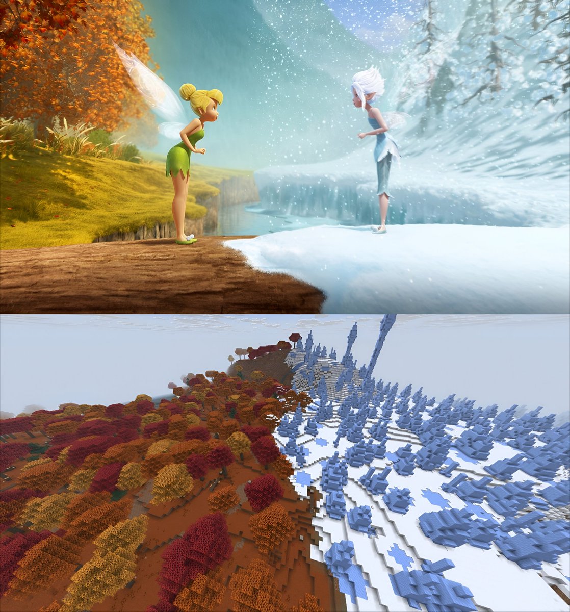 CartoonsOTMoon's tweet photo. La frontera de Tinker Bell finalmente existe en Minecraft. https://t.co/2yFJjXeOR8