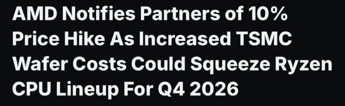 StockMKTNewz's tweet photo. $AMD is reportedly planning a 10% price hike https://t.co/WywIs01DEx