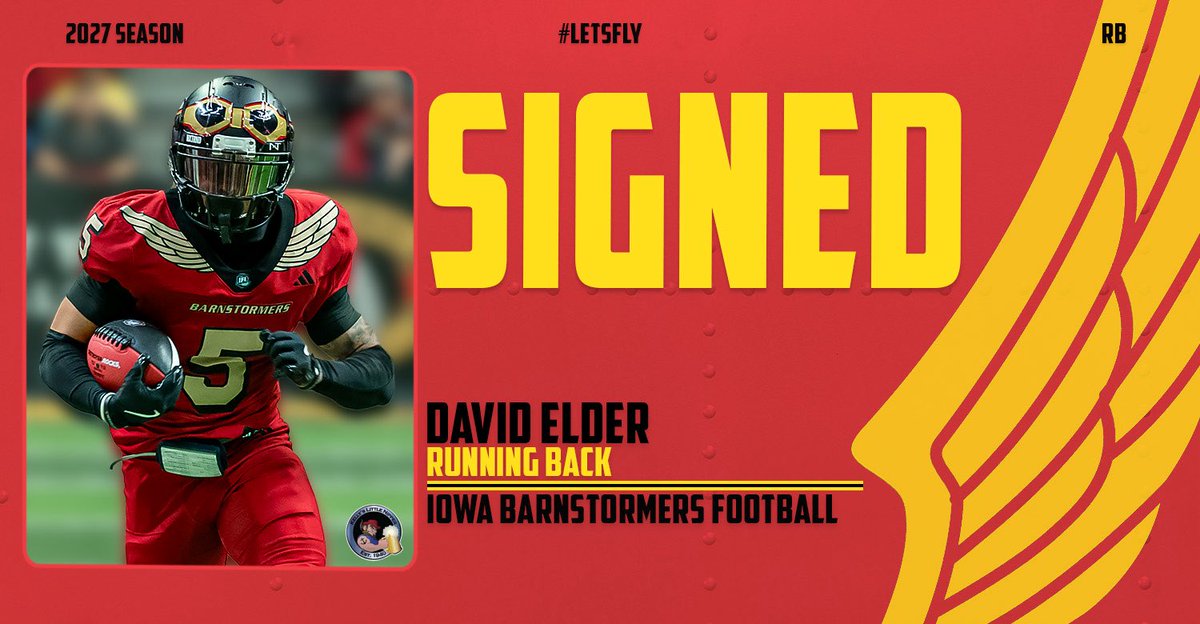 iabarnstormers's tweet photo. Running back David Elder is returning to the Iowa Barnstormers in 2027.

Read more 👉 https://t.co/SrQQ0RnZzw https://t.co/30QZK7V9bc