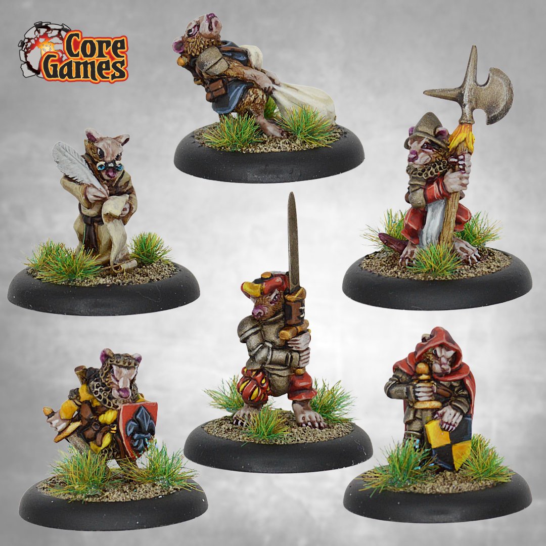 CoreGamesEvents's tweet photo. Small creatures, big battles! This fierce warband of mice &amp; rats is ready for the trackless wilderness in Burrows &amp; Badgers. From scribes to heavy retainers, they’re table-ready! 🐭⚔️

DM for commission inquiries! 🎨📩

#BurrowsAndBadgers #OspreyGames #MiniaturePainting https://t.co/mlgmNosSew