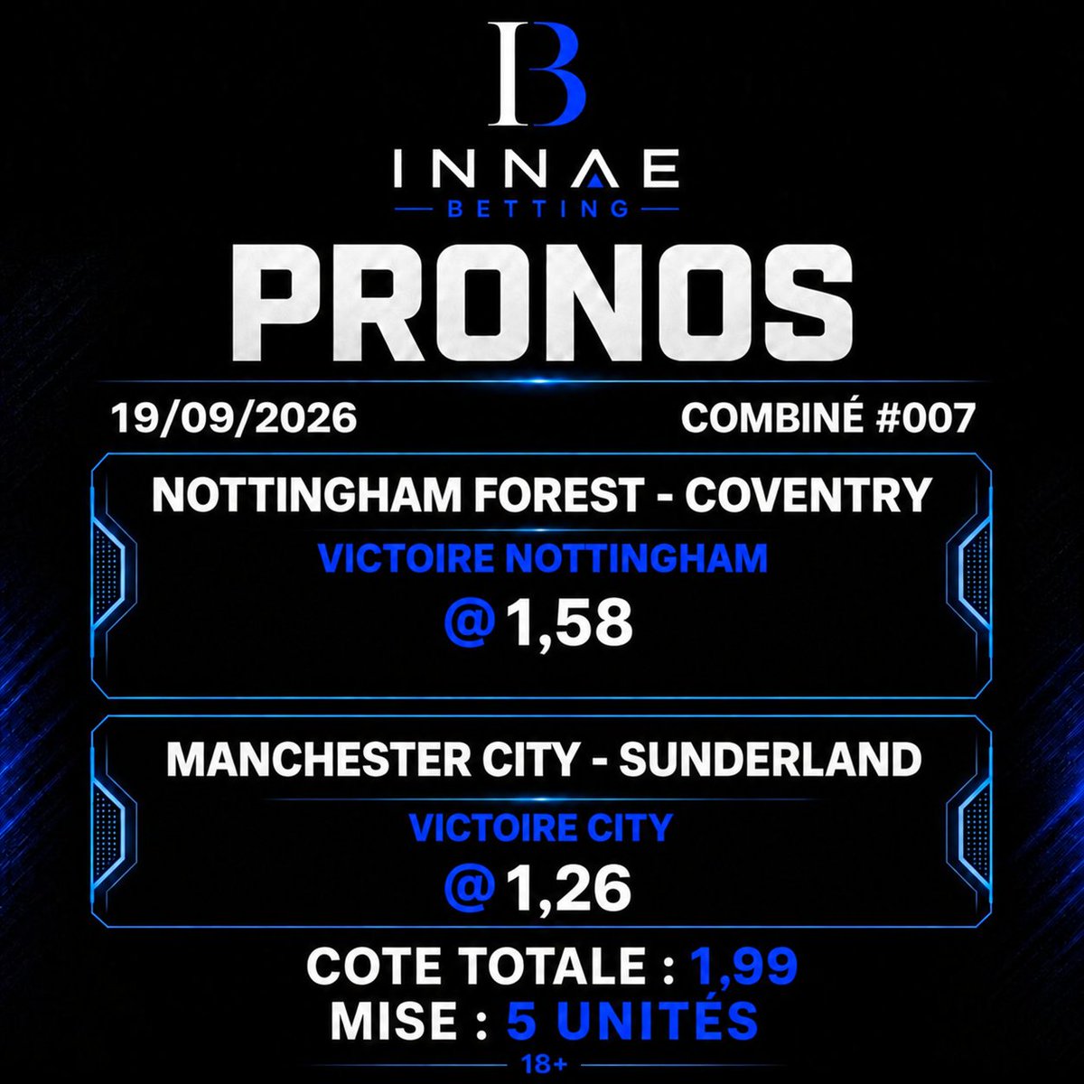 Innaebetting's tweet photo. ⚽ COMBINÉ #007 — PRONO

🎯 Nottingham : Une rencontre où Forest doit faire respecter l’écart de niveau.
🎯 Manchester City : 4 victoires en 4 matchs, face à une équipe qui a joué jeudi.

📊 Cote totale : 1,99
💰 Mise : 5 unités

#Pronostics #ParisSportifs #Football #Betting https://t.co/cYp0ClDERx