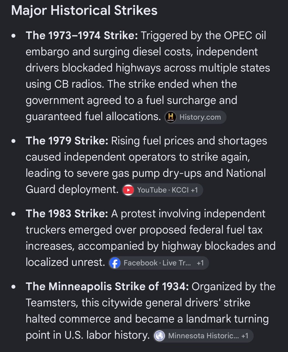 BlakeMosley56's tweet photo. @Yodertoter40 Just look up some history. It’s not the first time truckers went on strike. https://t.co/5MqEM2FnUA