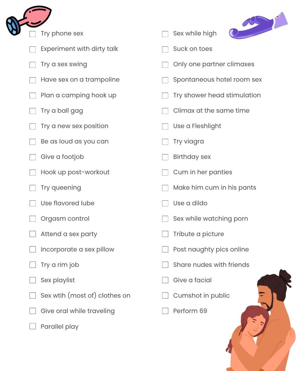 MrsSexcations's tweet photo. Hubby and I have done 63 of these!

Can you guess which ones we haven't done yet?

#bucketlist #swingerlifestyle #sexylist #sexgoals https://t.co/jAT2r3pC1E