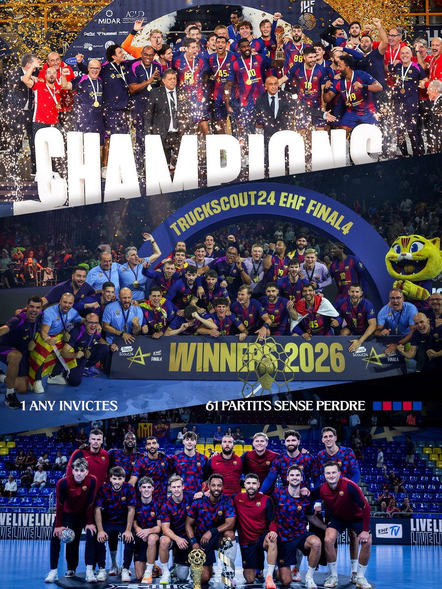 FCBhandbol's tweet photo. La victòria a Montpeller deixa una dada per a la història 📚

Demà fara 𝟏 𝐚𝐧𝐲 des de 𝐥’𝐮́𝐥𝐭𝐢𝐦𝐚 𝐝𝐞𝐫𝐫𝐨𝐭𝐚 d’aquest equip.

6️⃣1️⃣ partits oficials
3️⃣6️⃣5️⃣ dies

Història 💙❤️ https://t.co/ABdje7IHJh