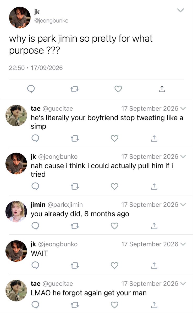 cloudsjimi's tweet photo. are we dating??? • jikook au

— everyone jungkook is drunk, he forgets he’s already dating his boyfriend jimin so he’s trying to make jimin his all over again. https://t.co/wNjuJOxRDc
