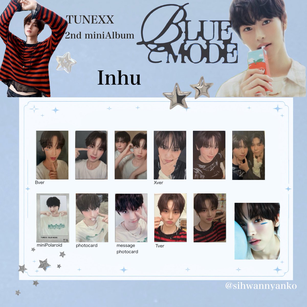 sihwannyanko's tweet photo. TUNEXX 2ND MINI ALBUM[BLUE MODE]アルバム 封入 

封入トレカ一覧🐬
ご自由にご使用ください𖤐 ̖́-
ご使用の際♡、↻して下さると嬉しいです🐈⸒⸒⸒⸒
リプ欄に続いております⇩⇩⇩

保存、加工👌´-

#TUNEXX #튜넥스 
#BLUE_MODE
#Donggyu #동규 #Inhu #인후 
#Taira #타이라 #Sungjun #성준 https://t.co/kRg9Yl6cen