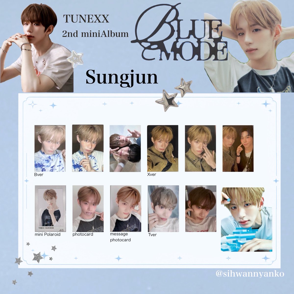 sihwannyanko's tweet photo. TUNEXX 2ND MINI ALBUM[BLUE MODE]アルバム 封入 

封入トレカ一覧🐬
ご自由にご使用ください𖤐 ̖́-
ご使用の際♡、↻して下さると嬉しいです🐈⸒⸒⸒⸒
リプ欄に続いております⇩⇩⇩

保存、加工👌´-

#TUNEXX #튜넥스 
#BLUE_MODE
#Donggyu #동규 #Inhu #인후 
#Taira #타이라 #Sungjun #성준 https://t.co/kRg9Yl6cen