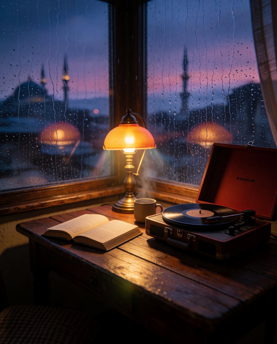 VeraAbe46445's tweet photo. Müzik haftası, yağmurlu pencere kenarı 🎶 Plak çalıyor, kitap açıkta; akşam tam da böyle hissettiriyor. https://t.co/YhvlWVKNOc