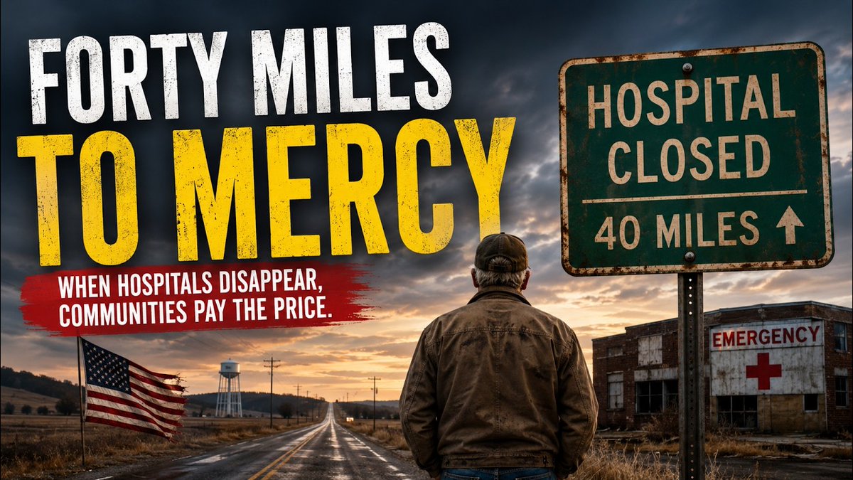 audreymitchelld's tweet photo. Forty miles is how far some Americans drive for medical help. As rural hospitals close, families face a brutal choice: drive nearly an hour to the ER or hope nothing goes wrong. “Forty Miles to Mercy” reveals the human cost. Link in bio. https://t.co/tfL7Ik77DL