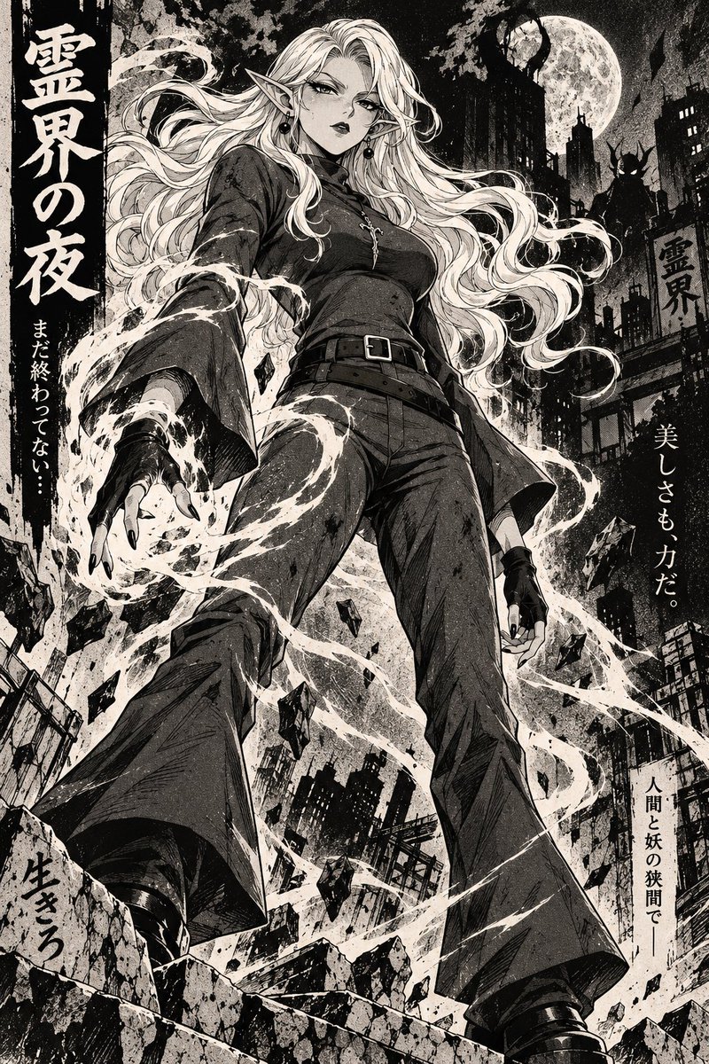 SonicElkOG's tweet photo. Hope you all enjoy this prompt I found this in a vault from when I made a little while back and chose to finally post it so I hope you all enjoy 🙏❤️

Prompt starts here:

CINEMATIC 1990s YU YU HAKUSHO MANGA STYLE

“SPIRIT ENERGY — CITY OF DEMONS”

CORE INSTRUCTION

Create ONE breathtaking cinematic manga illustration featuring the supplied character reimagined within the gritty supernatural world and visual atmosphere of a 1990s Yu Yu Hakusho-style shōnen manga.

Use the supplied character reference as the authoritative identity reference.

Preserve the character’s recognizable:

facial structure

hairstyle and hair color translated into monochrome manga values

eye shape and expression

body proportions

gender presentation

clothing identity where possible

signature accessories

distinctive markings or features

overall personality and visual presence

The character should remain immediately recognizable while appearing as though they were drawn for an authentic early-to-mid-1990s supernatural battle manga.

The final artwork should feel like a fusion of:

1990s SHŌNEN MANGA • YU YU HAKUSHO ENERGY • SUPERNATURAL STREET FIGHTING • SPIRIT DETECTIVE ATMOSPHERE • DEMON WORLD • HEAVY BLACK INKS • SCREENTONES • HAND-DRAWN SPEED LINES • URBAN OCCULT • CINEMATIC COMPOSITION

---

CHARACTER DESIGN

Translate the supplied model naturally into a classic 1990s manga character.

Use:

sharp hand-drawn facial features

expressive eyebrows

distinctive angular eyes

slightly exaggerated manga expressions

strong nose and jaw definition

loose hand-inked hair strands

compact but believable anatomy

powerful shoulder silhouettes

slightly oversized clothing folds

dramatic jacket, coat, school-uniform, streetwear, or battlewear shapes depending on the original model

Avoid overly polished modern anime rendering.

The character should feel raw, charismatic, dangerous, and hand-drawn.

---

POSE

Give the character a powerful cinematic stance appropriate for a supernatural confrontation.

Possible body language:

standing with shoulders angled toward an unseen opponent

one hand hanging loosely at the side

the other hand gathering spiritual energy

coat or clothing whipping in supernatural wind

knees slightly bent as though preparing to attack

head tilted downward while the eyes stare intensely forward

Use an asymmetrical pose with natural imperfections rather than a perfectly symmetrical modern character-sheet stance.

The character should radiate:

CONFIDENCE • STREETWISE ATTITUDE • CONTROLLED ANGER • SUPERNATURAL POWER • FEARLESSNESS

---

EXPRESSION

Use an intense classic shōnen expression.

The character can have:

narrowed eyes

slightly lowered eyebrows

a subtle confident smirk

clenched teeth

a determined glare

calm but intimidating confidence

The expression should suggest:

“I already know how this fight ends.”

Keep the face expressive and readable using strong black ink shadows.

---

SPIRIT ENERGY

Surround the character with an enormous supernatural aura.

Create:

violently rising spirit energy

flame-like aura shapes

swirling smoke

sparks

glowing energy fragments represented through white negative space

distorted air

streaking supernatural particles

circular shockwaves

energy crawling around the character’s arm and hand

The energy should feel hand-illustrated rather than digitally generated.

Use thick black contour marks around major energy shapes with bright white interiors.

If the character is attacking, form a concentrated sphere or beam of spirit energy around one hand or fingertip.

---

SUPERNATURAL ENVIRONMENT

Place the character in a gritty nighttime urban setting inspired by supernatural 1990s Japanese manga.

Possible environment:

abandoned Japanese street

rooftop overlooking the city

narrow alley

ruined warehouse

school courtyard at night

train tracks

underground tournament arena

supernatural forest

Demon World wasteland

Include environmental storytelling such as:

utility poles

cracked pavement

vending machines

chain-link fences

distant apartment buildings

broken concrete

torn posters

drifting leaves

shattered glass

smoke

debris

Allow parts of the environment to disappear into large fields of black ink.

---

DEMONIC PRESENCE

Suggest dangerous supernatural beings nearby without overcrowding the scene.

Possible elements:

sinister eyes hidden within darkness

demonic silhouettes behind buildings

ghostly faces emerging through smoke

huge shadow shapes

clawed hands barely visible behind the character

strange spiritual markings

ominous floating apparitions

These should remain secondary to the main character.

The atmosphere should make the viewer feel that something dangerous is watching.

---

1990s MANGA LINE ART

This is extremely important.

Use authentic-looking traditional manga rendering:

expressive black ink lines

variable line thickness

rough hand-drawn contours

bold black shadows

feathered ink shading

cross-hatching

stippling

screentone gradients

halftone patterns

dry-brush textures

black silhouette shapes

intentionally imperfect hand-drawn details

Do NOT make every line perfectly smooth.

Allow subtle inconsistencies that make the illustration look traditionally inked.

---

BLACK-AND-WHITE VALUE STRUCTURE

The image should primarily use:

pure black ink

bright paper white

medium-gray screentones

dark-gray halftones

Use extremely strong black-and-white separation.

Faces should retain enough white space to remain readable.

Deep shadows can completely consume portions of:

jackets

hair

backgrounds

supernatural creatures

surrounding architecture

Use black areas strategically to frame the character.

---

CLASSIC SCREENTONES

Use visible traditional screentone textures throughout the artwork.

Examples:

fine halftone dots across skin shadows

medium screentone gradients in clothing

darker dot patterns in the sky

rough textured screens behind supernatural energy

overlapping tones for atmospheric depth

The screentones should look mechanically printed rather than digitally airbrushed.

---

SPEED LINES

Use dramatic 1990s manga speed-line techniques.

Include:

radial impact lines

diagonal motion streaks

explosive convergence lines

scratchy kinetic marks

energy vibration lines

wind streaks

debris trails

Speed lines should naturally direct the viewer toward the character’s face, fist, or spirit-energy attack.

---

CINEMATIC CAMERA

Use an aggressive manga-panel camera angle.

Recommended:

three-quarter low-angle medium-full shot

Camera positioned slightly below the character.

Use:

strong perspective

dramatic foreground elements

slight lens distortion

powerful silhouette

asymmetrical framing

exaggerated depth

close foreground debris or energy

distant city architecture disappearing behind the character

Optional alternative:

extreme close-up of the character’s face with one eye dominating the panel while supernatural energy explodes behind them.

---

PANEL COMPOSITION

Make the artwork resemble a premium full-page manga splash panel.

Use:

one dominant hero image

strong diagonal composition

large black shadow masses

controlled negative space

dynamic action lines

atmospheric effects overlapping the panel boundaries

Do not divide the artwork into many tiny comic panels unless specifically requested.

The illustration should feel like the dramatic final page immediately before a major battle begins.

---

CLOTHING MOVEMENT

Allow clothing to respond violently to supernatural pressure.

Include:

jacket tails whipping sideways

sleeves fluttering

collars lifting

loose fabric twisting

hair being pushed by energy

hanging accessories swinging

Fabric should be rendered with sharp angular manga folds.

---

IMPACT DETAILS

Add subtle battle damage where appropriate:

dirt

torn fabric

small scratches

sweat

bloodless facial scuffs

cracked pavement

broken walls

floating rubble

Keep the character stylish and recognizable.

---

PRINTED MANGA TEXTURE

The final artwork should resemble a physically printed manga page from the 1990s.

Add subtle:

paper grain

ink bleed

imperfect toner

tiny printing inconsistencies

slightly rough screentone edges

handmade brush textures

Avoid making the illustration look like polished modern vector art.

---

OPTIONAL 1990s COVER VERSION

If rendered as a manga cover instead of an interior page, introduce extremely limited retro color printing:

muted crimson

faded orange

dirty yellow

deep teal

desaturated green

black

aged ivory paper

Keep approximately 80–90% of the visual language rooted in black ink and traditional manga drawing.

---

ATMOSPHERE

The emotional tone should feel:

DANGEROUS

REBELLIOUS

SUPERNATURAL

MELANCHOLIC

URBAN

MYSTERIOUS

EXPLOSIVE

UNAPOLOGETICALLY 1990s

The character should look like they have stepped directly into a supernatural tournament arc or late-night demon confrontation.

---

FINAL IMAGE TARGET

Create a cinematic full-page supernatural shōnen manga illustration with:

ONE primary character

extremely strong identity preservation

authentic 1990s manga linework

bold black inks

traditional screentones

dramatic spirit energy

aggressive perspective

expressive facial acting

supernatural urban atmosphere

enormous contrast

hand-drawn visual imperfections

dynamic speed lines

classic printed manga texture

no unnecessary modern digital effects

no glossy 3D rendering

no photorealism

The finished artwork should feel like a lost supernatural battle-manga splash page discovered inside a Japanese manga volume printed in the 1990s — raw, stylish, eerie, explosive, and unforgettable.