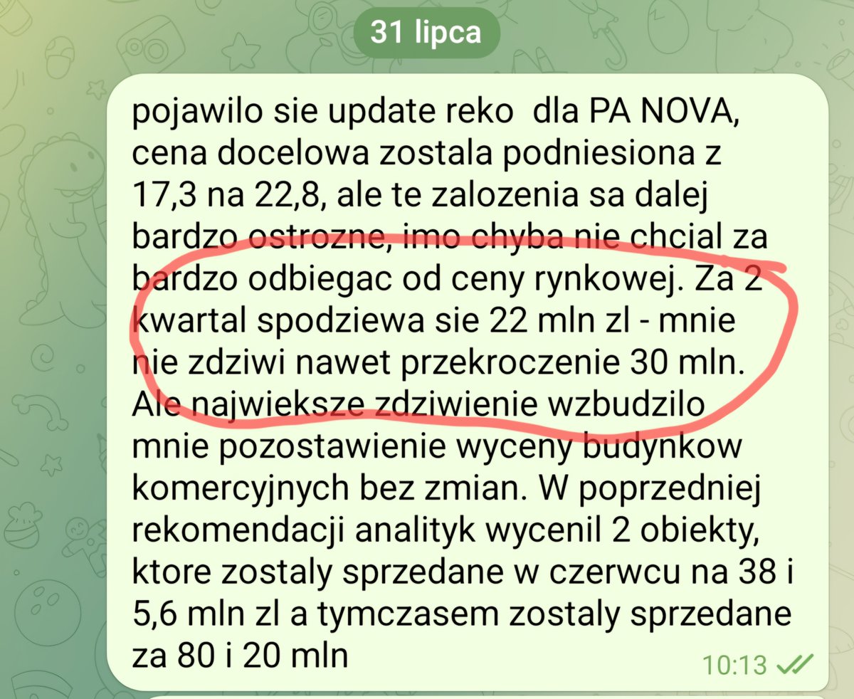 valueseekerPL's tweet photo. Bardzo dobre wyniki #PANOVA
Zysk netto za to drugi kwartał wyniósł ponad 30 mln zł ( w załączniku screen z mojej grupy na TG gdzie pisałem o moich oczekiwaniach vs to co przewiduje analityk) czyli więcej niż jeszcze niedawno analityk pokrywajacy te spółkę zakład dla całego 2026 roku :)
Nawet po update rekomendacji (po sprzedaży dwóch nieruchomości za 100mln zł) analityk zakładał zysk netto za 2 kwartał w wysokości 22 mln zł
To pokazuje "jakość" tej rekomendacji.
Moja druga najwieksza pozycja jutro będzie jeszcze większa.