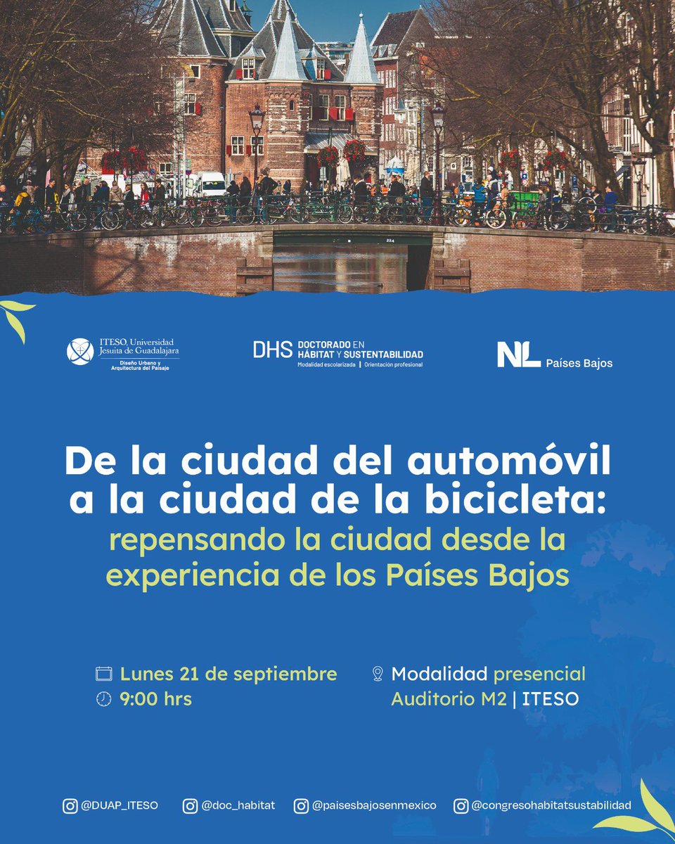 NLinMexico's tweet photo. 🚲 #DíaMundialSinAuto, ¡no te pierdas de esta conferencia sobre movilidad de la @ITESO en Guadalajara!

Se titula “De la ciudad del automóvil a la ciudad de la bicicleta 🚲: repensando la ciudad desde la experiencia de los Países Bajos" y participarán profesionales en #movilidad de 🇲🇽 y 🇳🇱. 

🗓️ 21 de sept
⏰ 9:00
📍 Auditorio M2, ITESO
🎟️ Actividad gratuita

Registro: krlmiranda@iteso.mx

#NLenMX #CarFreeDay
