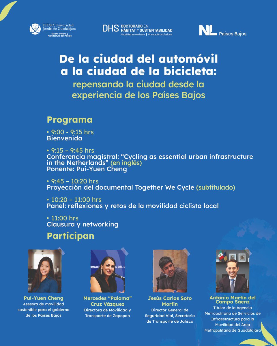 NLinMexico's tweet photo. 🚲 #DíaMundialSinAuto, ¡no te pierdas de esta conferencia sobre movilidad de la @ITESO en Guadalajara!

Se titula “De la ciudad del automóvil a la ciudad de la bicicleta 🚲: repensando la ciudad desde la experiencia de los Países Bajos" y participarán profesionales en #movilidad de 🇲🇽 y 🇳🇱. 

🗓️ 21 de sept
⏰ 9:00
📍 Auditorio M2, ITESO
🎟️ Actividad gratuita

Registro: krlmiranda@iteso.mx

#NLenMX #CarFreeDay