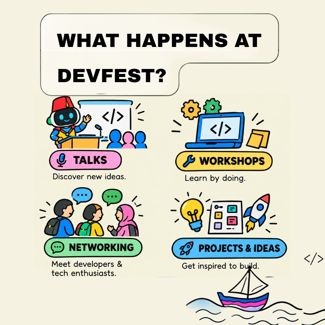 GDGMonastir's tweet photo. 🤔What is DevFest? What happens at DevFest ?
Swipe through to discover the community, the people, and the spirit behind DevFest Monastir 2026.
Learn • Connect • Build • Grow
@googledevs @GoogleDevExpert @googledevgroups @WomenTechmakers
#DevFestMonastir #DevFest2026 https://t.co/FF7xBbHo8q